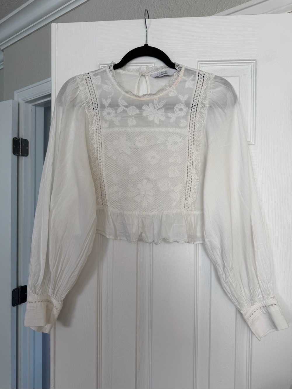 & Other Stories White Sheer Lace Floral Peasant Blouse